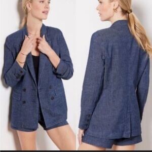 Evereve Women's Double-Breasted Chambray Blazer in Navy
